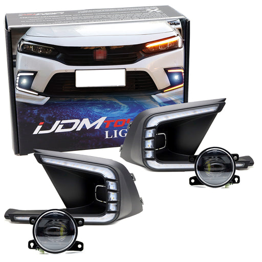 OE-Spec 15W LED Fog Lamps + Bezel Switchback DRL Combo For 2022+ Honda Civic 4Dr