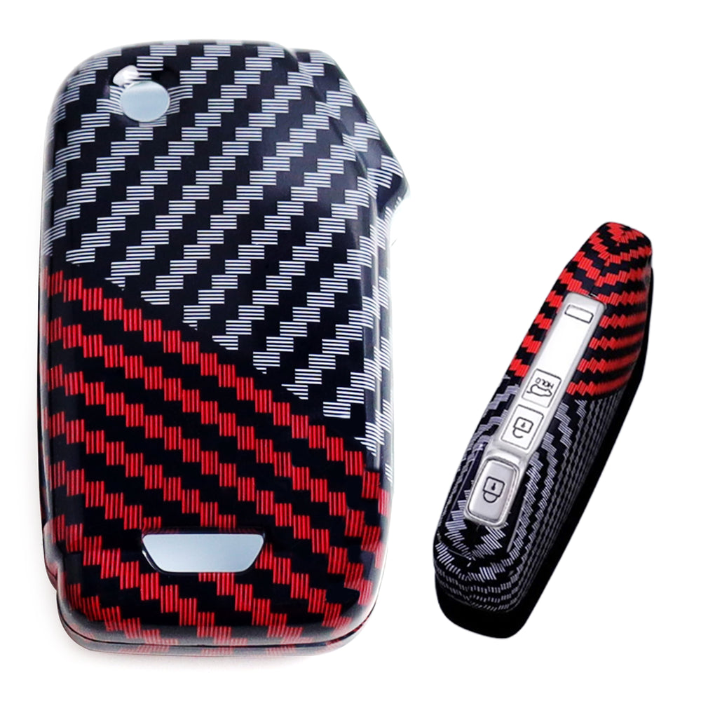 Black/Red "Carbon" Pattern Hard Key Case Shell For Kia Side Button Smart Key Fob