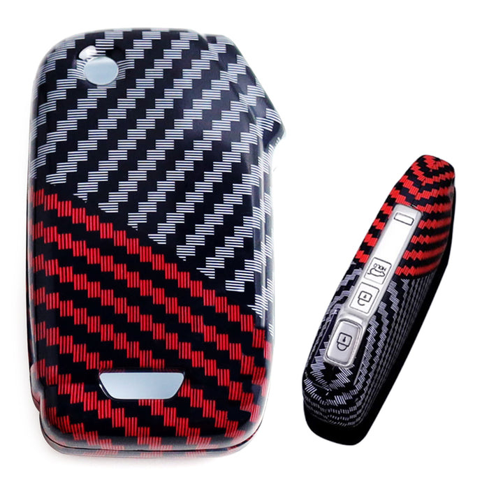 Black/Red "Carbon" Pattern Hard Key Case Shell For Kia Side Button Smart Key Fob