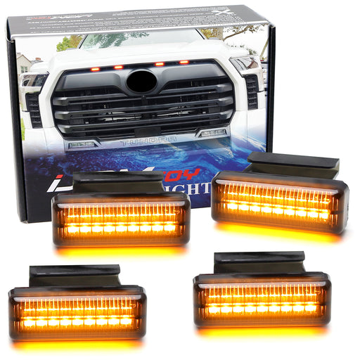 4pc Smoked Lens Amber Full LED Grille Accent Lighting Kit For Toyota 22+ Tundra