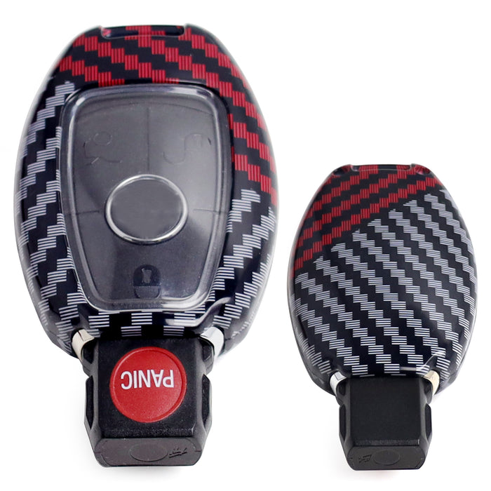 Black/Red Carbon Pattern Hard Cover For Mercedes Gen2 Teardrop Shape Smart Key