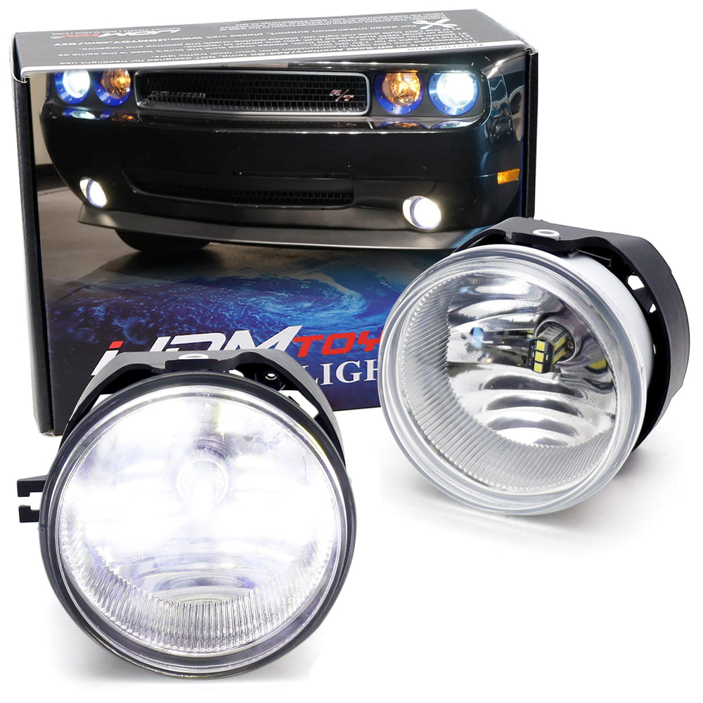 Clear Lens Fog Lamps + White LED Bulb Combo For Charger Challenger Nitro Caliber