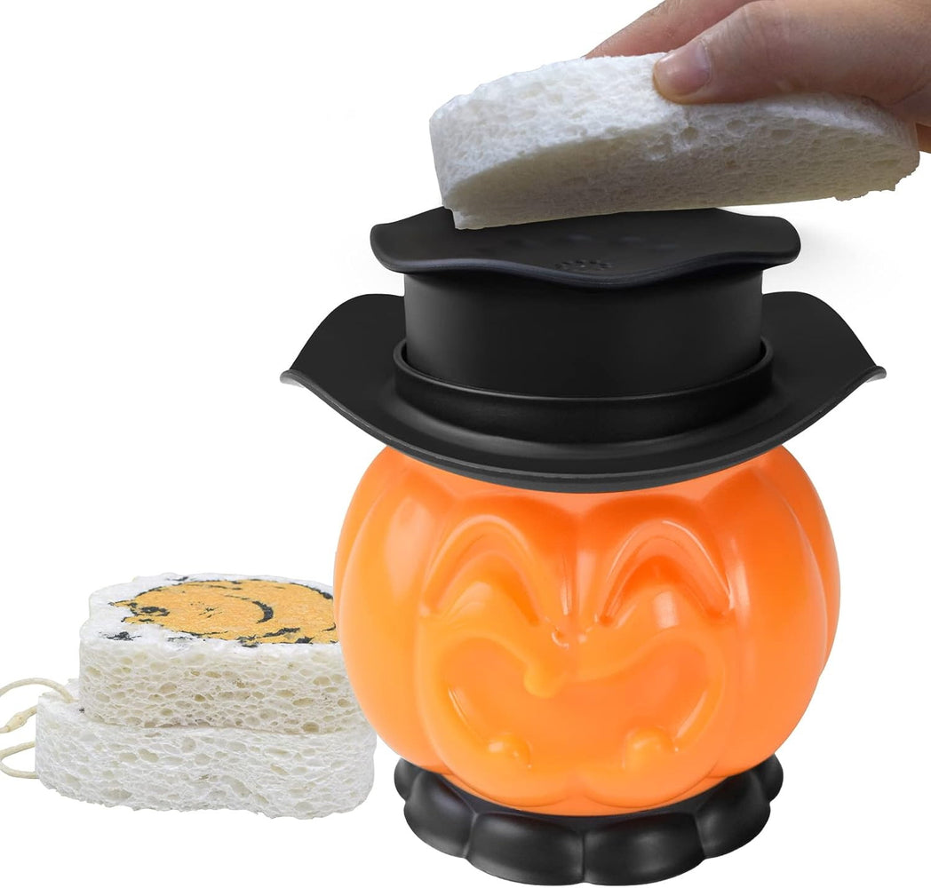 Halloween Pumpkin Head & Hat Dish Soap Dispenser Sponge Holder For Kitchen Sink