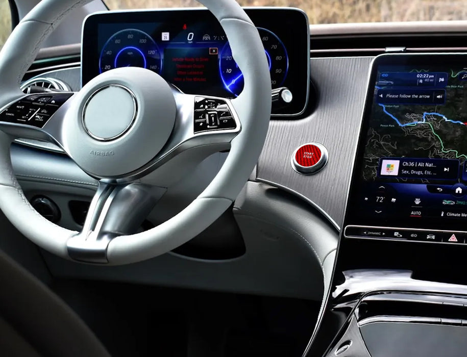 Red Real Carbon Fiber Engine Start Stop Button Cover For Mercedes EQE EQB EQS EV