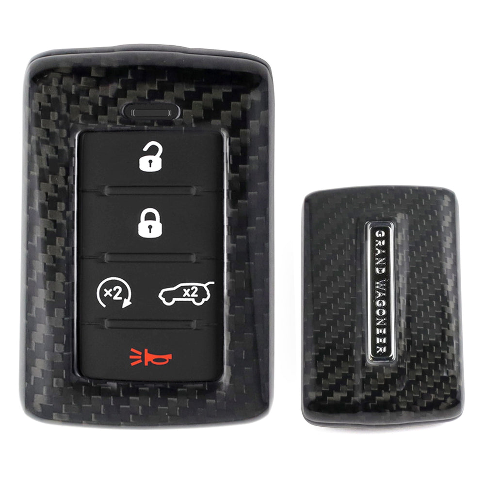 Gloss Genuine Carbon Fiber Key Fob Cover For Jeep 21-up Grand Cherokee, Wagoneer