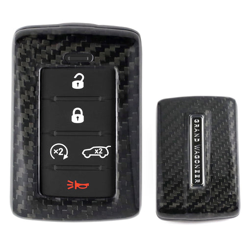 Gloss Genuine Carbon Fiber Key Fob Cover For Jeep 21-up Grand Cherokee, Wagoneer