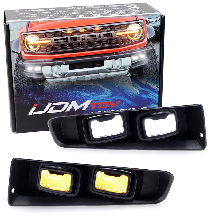 Raptor Style Dual-Pod White/Amber Switchback LED DRL For Bronco Modular Bumper
