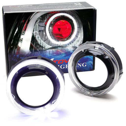 Black GTI Style White LED Halo Ring Angel Eye Shrouds For 3" Headlamp Projector