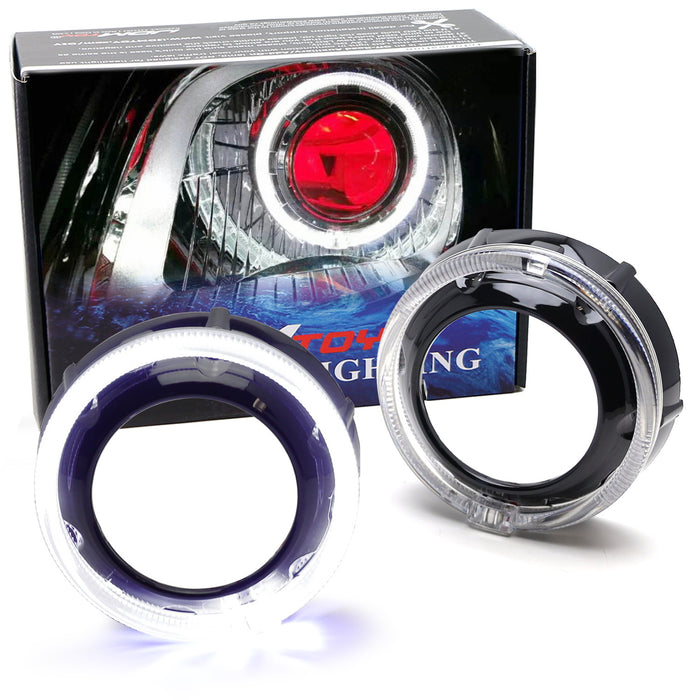 Black GTI Style White LED Halo Ring Angel Eye Shrouds For 3" Headlamp Projector