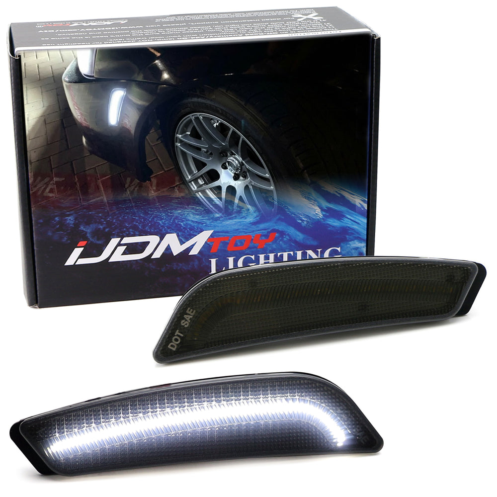 Smoked Lens White Full LED Front Side Marker Lights For 2003-2007 Cadillac CTS