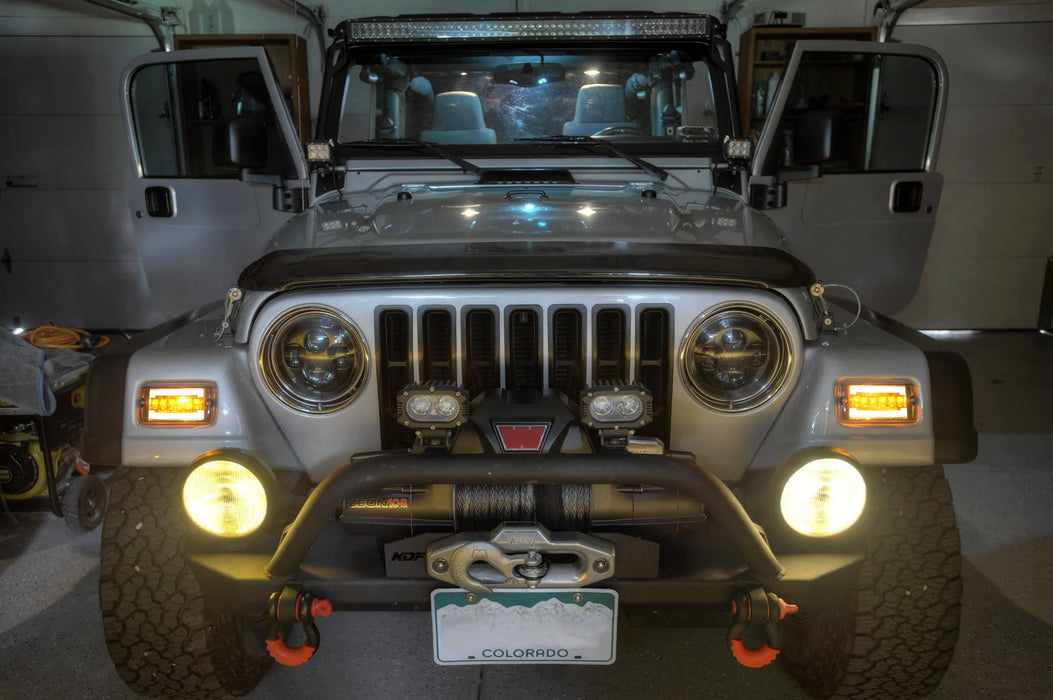 Clear Lens White LED DRL & Amber Front Turn Signal Lights For Jeep Wrangler TJ