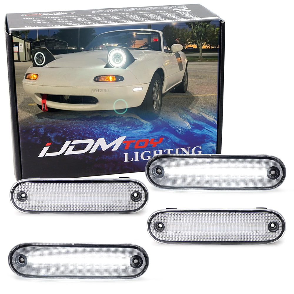 Clear Lens White Full LED Side Marker Light Kit For 90-05 Mazda Miata MX5 NA NB