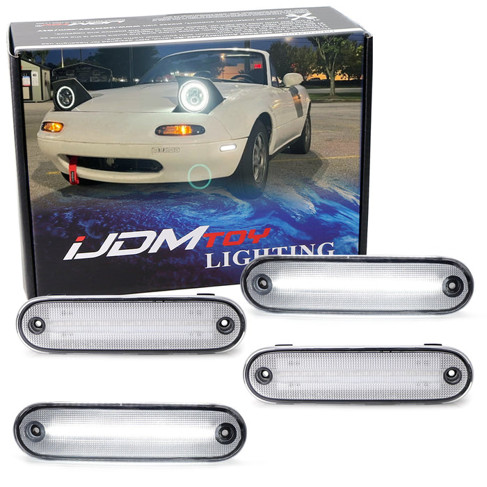 Clear Lens White Full LED Side Marker Light Kit For 90-05 Mazda Miata MX5 NA NB