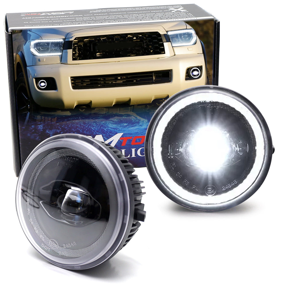 Black-Out 2-In-1 White 24W High Power LED Fog Lamps w/ Halo DRL For Toyota Truck