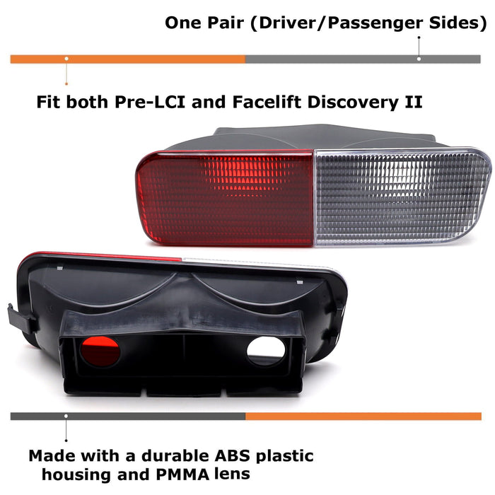 Clear & Red Lenses Lower Rear Bumper Reverse/Rear Fog Lamp For 99-04 Discovery 2