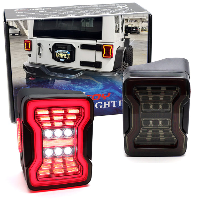 JL Style Smoke Lens 4-In-1 Full LED Tail Lights For Jeep 1997-17 Wrangler JK JKU