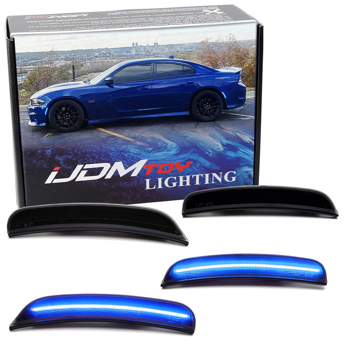 Smoked Lens Front/Rear Blue LED Strip Side Marker Lights For 15-23 Dodge Charger