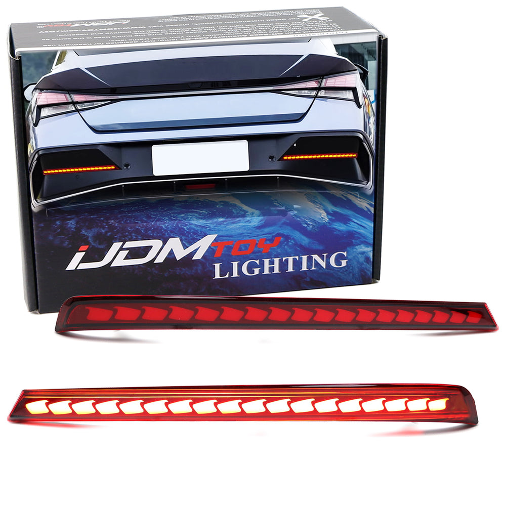 Dark Red Full LED Rear Bumper Reflectors For 2024-up Elantra w/ Sequential Blink
