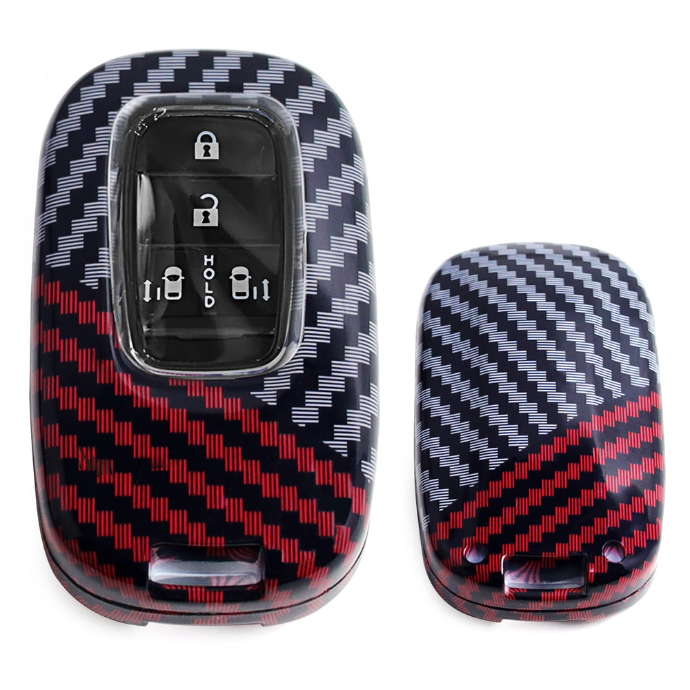 Black/Red Carbon Fiber Finish Plastic Key Fob Case Shell For Accord Civic CRV