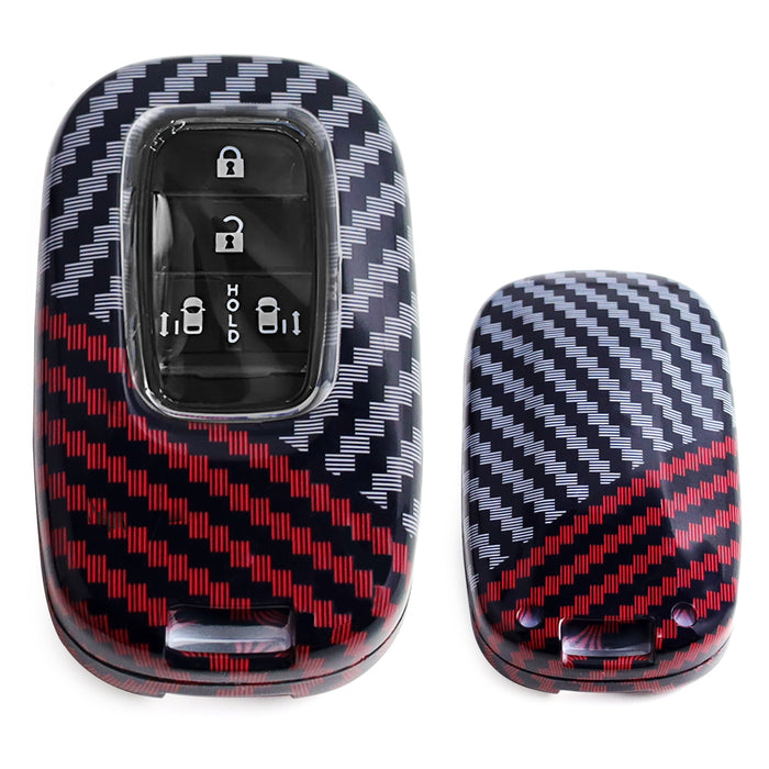Black/Red Carbon Fiber Finish Plastic Key Fob Case Shell For Accord Civic CRV