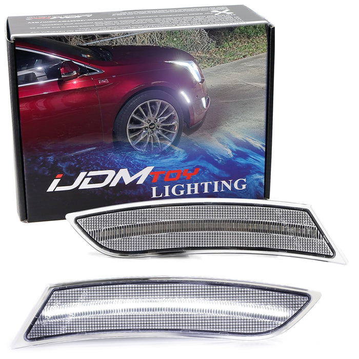Clear Lens White Full LED Bumper Side Marker Light Kit For 2013-17 Cadillac XTS