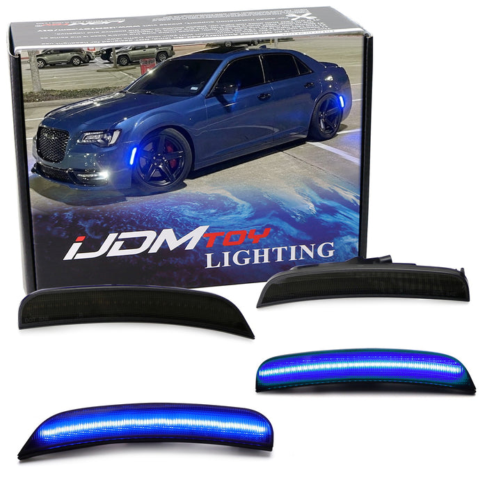 Smoked Lens All Blue Full LED Side Marker Light Kit For 2015-2023 Chrysler 300