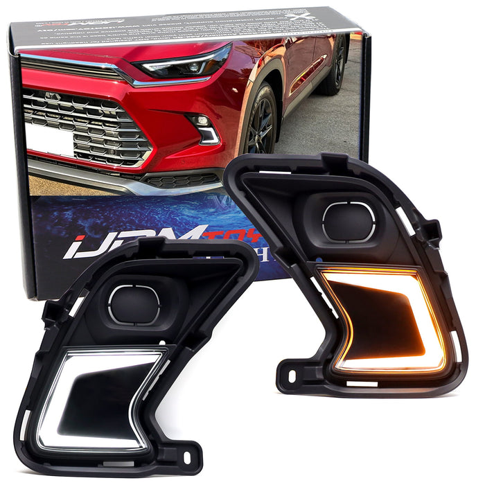 Fog Bezel Replace White/Amber Switchback LED DRL Kit For Toyota Grand Highlander