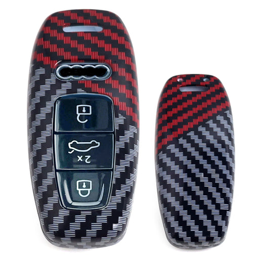 Black/Red Carbon Pattern Hard Key Cover For Audi 19-up A6 S6 A7 S7 A8 Q8 e-tron
