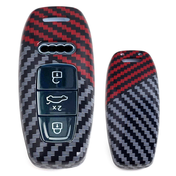 Black/Red Carbon Pattern Hard Key Cover For Audi 19-up A6 S6 A7 S7 A8 Q8 e-tron
