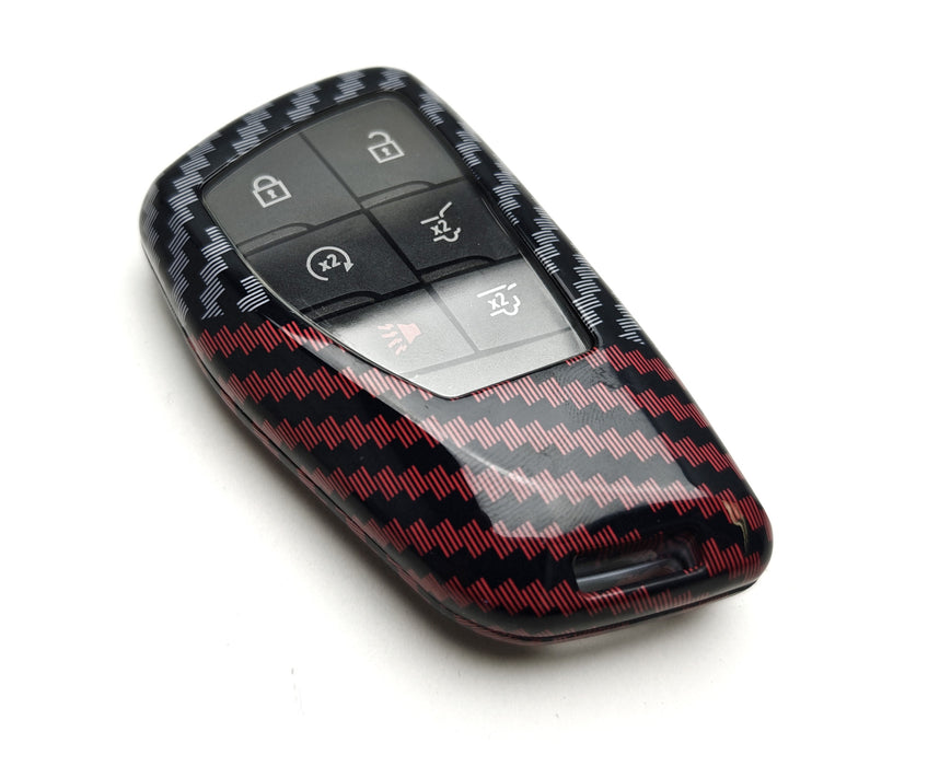Black/Red Carbon Pattern Hard Key Case Shell For 21+ Chevy Suburban/Tahoe Yukon