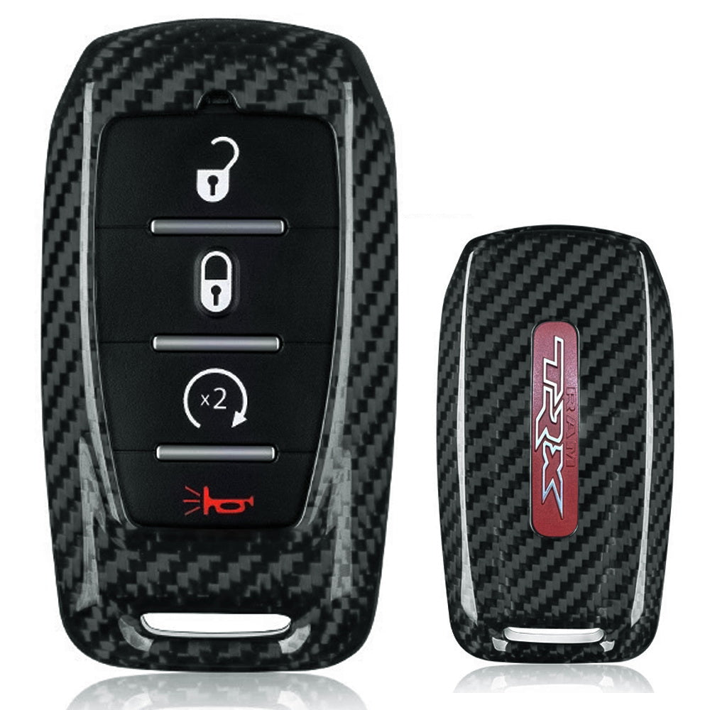 Gloss Black Genuine Carbon Fiber Key Fob Cover For 19-up RAM 1500 TRX 2500 3500