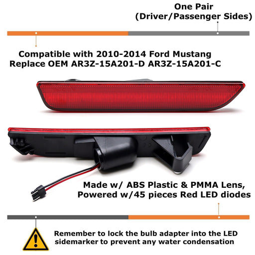 Red Lens LED Rear Side Marker Lamps w/ Red LED Lighting For 2010-14 Ford Mustang