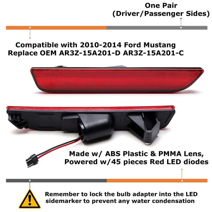Red Lens LED Rear Side Marker Lamps w/ Red LED Lighting For 2010-14 Ford Mustang