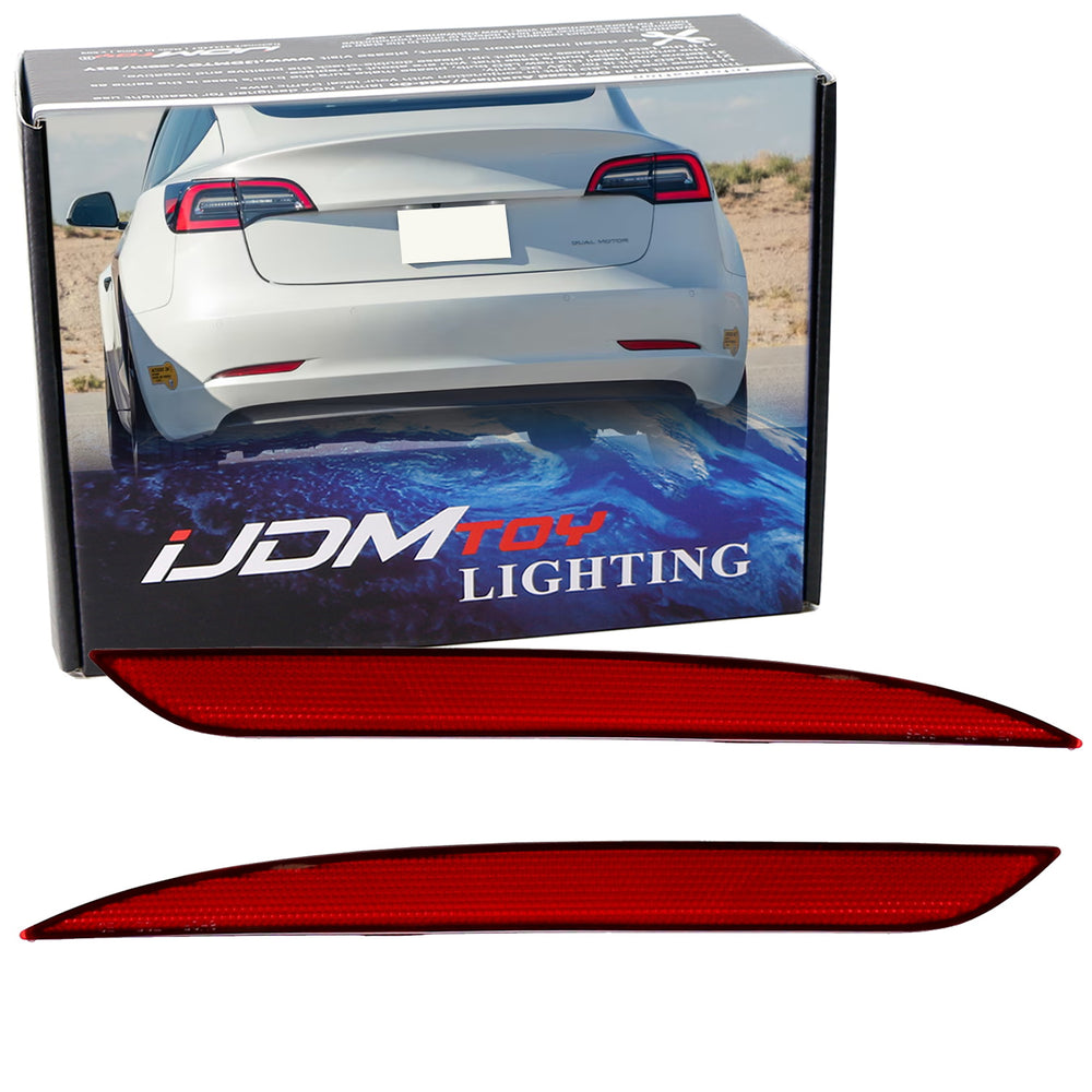 OE-Spec Red Lens Rear Bumper Reflector Replacements For Tesla 2020-2024 Model Y