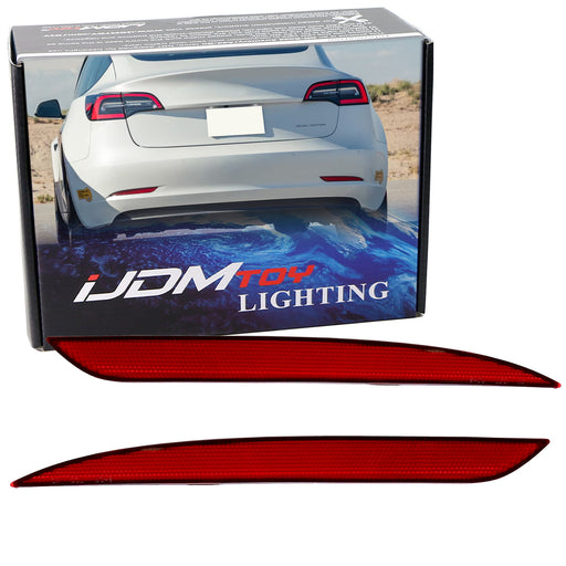 OE-Spec Red Lens Rear Bumper Reflector Replacements For Tesla 2020-2024 Model Y