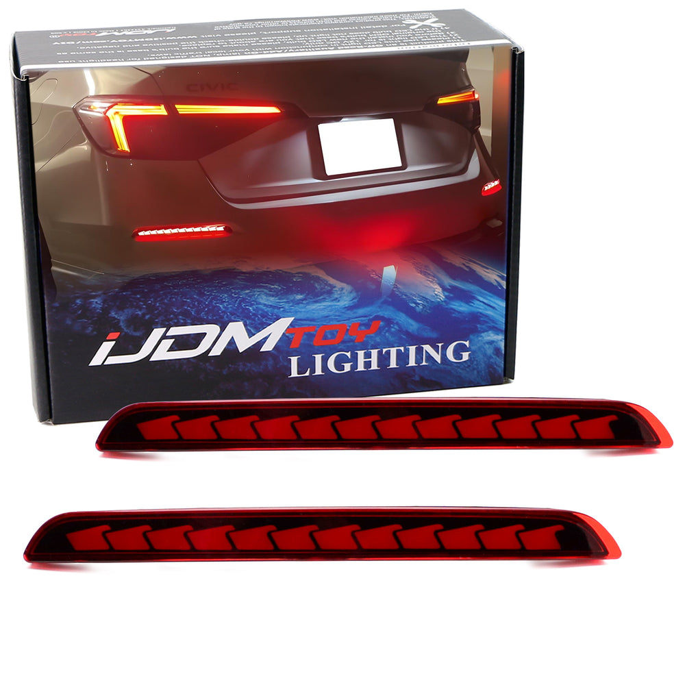 Full LED Bumper Reflector Brake/Sequential Signal Light For Honda 22+ Civic 4Dr