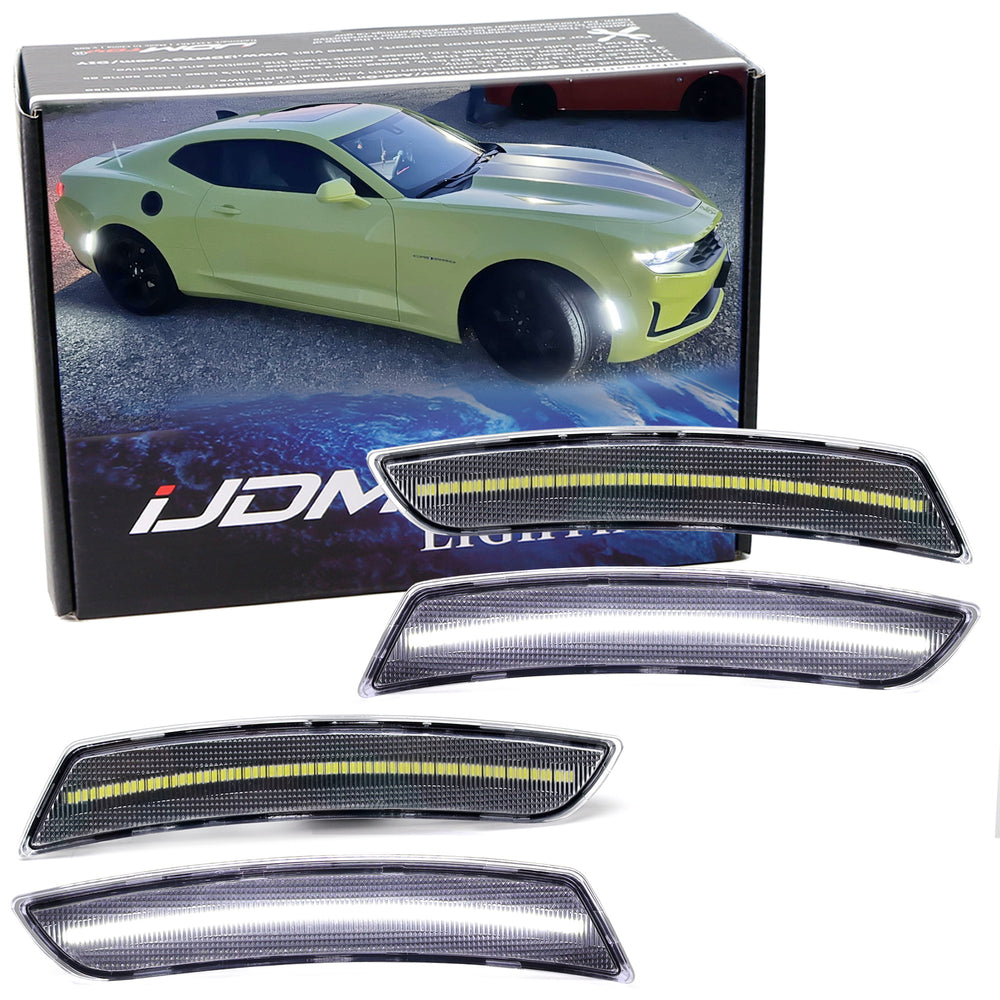 Clear Lens All Xenon White Full LED Side Marker Lights For 2016-23 Chevy Camaro