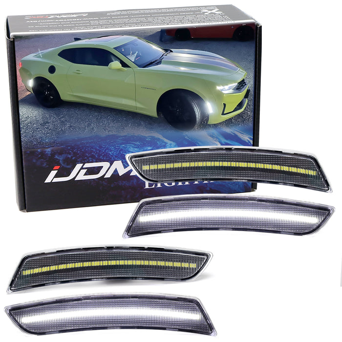 Clear Lens All Xenon White Full LED Side Marker Lights For 2016-23 Chevy Camaro