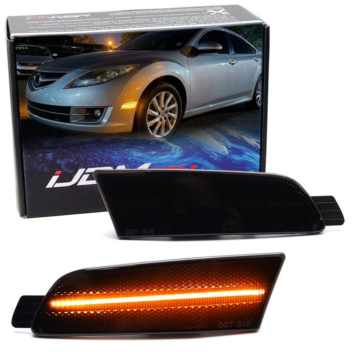 Smoked Lens Amber Sequential Blink LED Side Marker Lights For 2009-2013 Mazda6