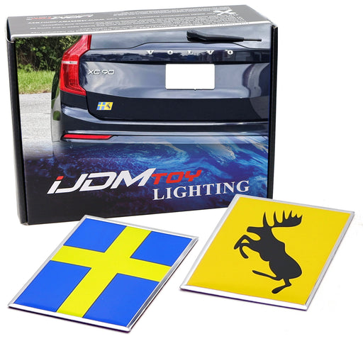 Swedish Gold Nordic Cross w/ Prancing Moose Emblem Badge Set For Volvo Trunk Lid