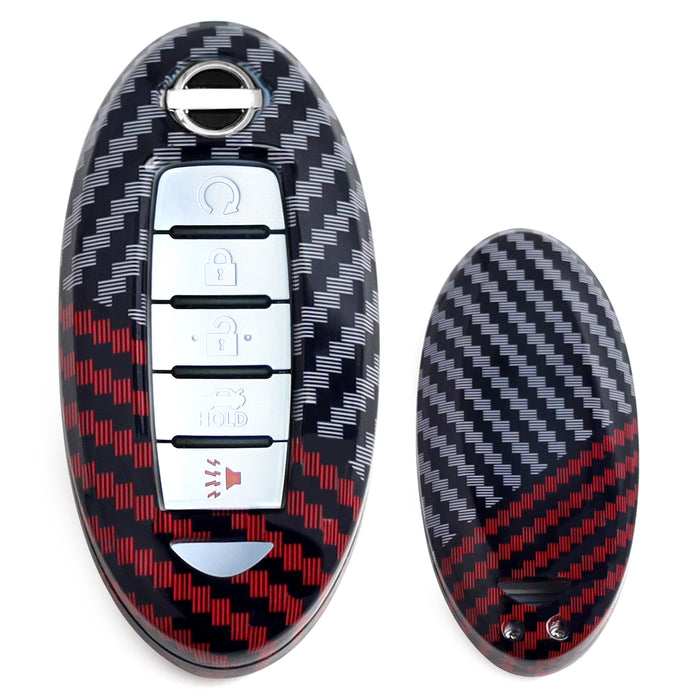 Black/Red Carbon Pattern Hard Key Cover For Nissan Infiniti Oval Shape Smart Key