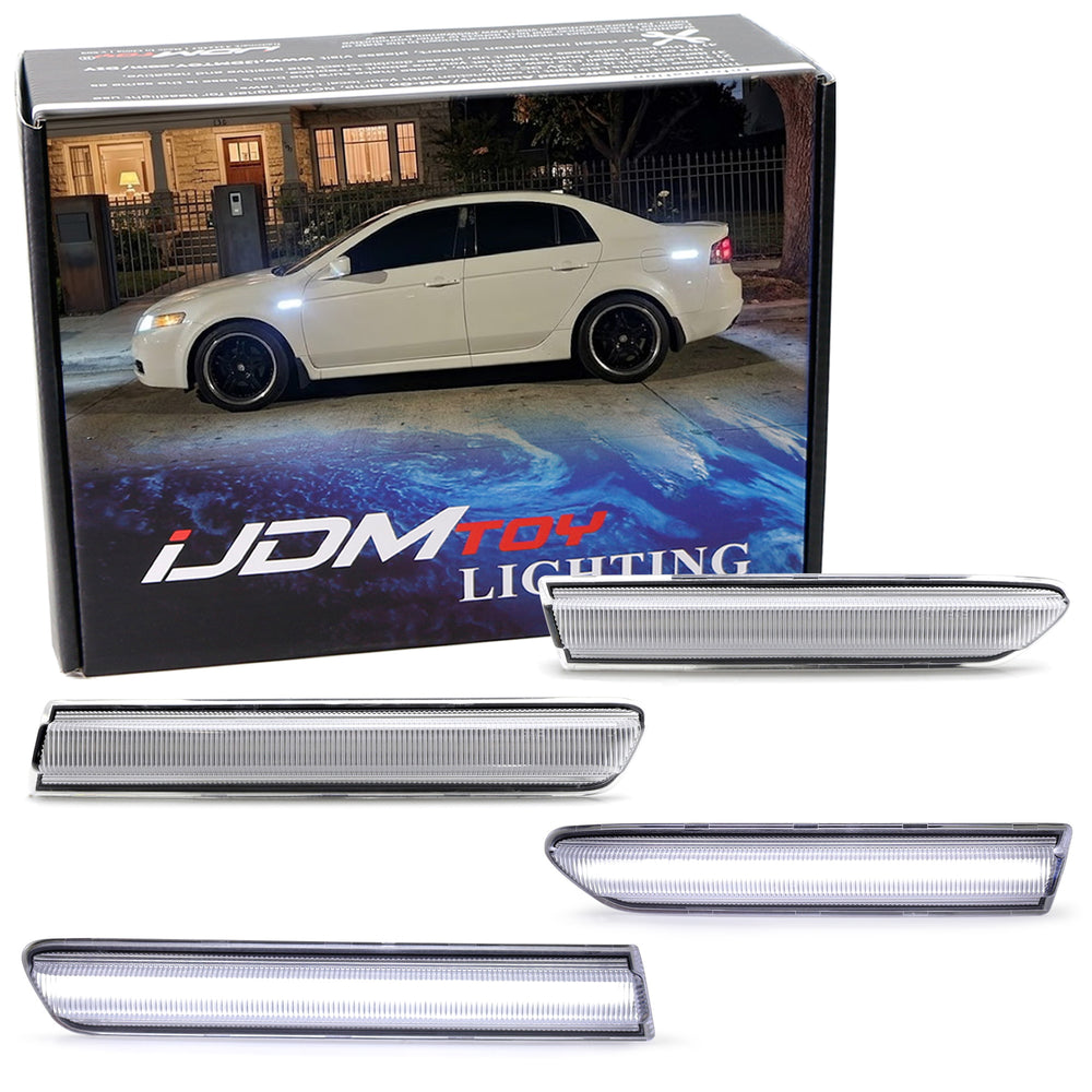 Smoke Lens All White 180-SMD Full LED Strip Side Marker Lamps For 04-08 Acura TL