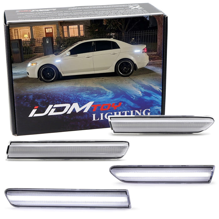 Smoke Lens All White 180-SMD Full LED Strip Side Marker Lamps For 04-08 Acura TL