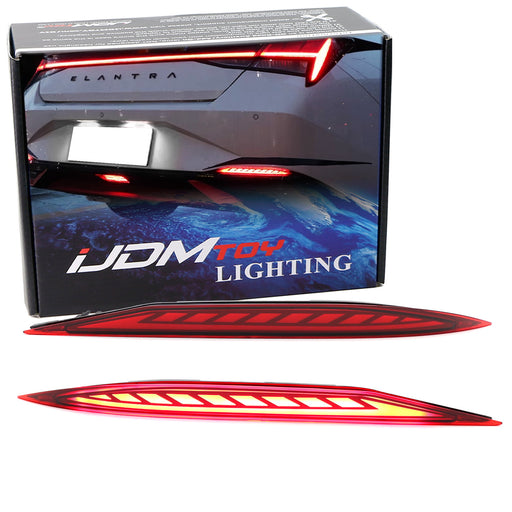 Dark Red Full LED Rear Bumper Reflectors For 2021-23 Elantra w/ Sequential Blink
