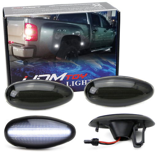 Smoked Lens White LED Rear Bed Side Marker Lamps For 08-14 Chevy GMC 2500 3500HD