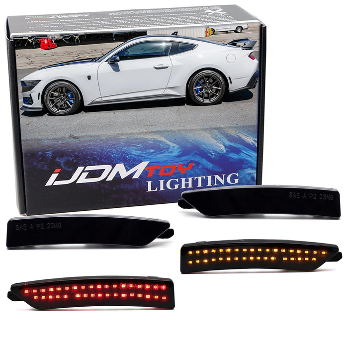 Smoke Lens Amber/Red LED Front + Rear Side Marker Light Kit For Ford 24+ Mustang