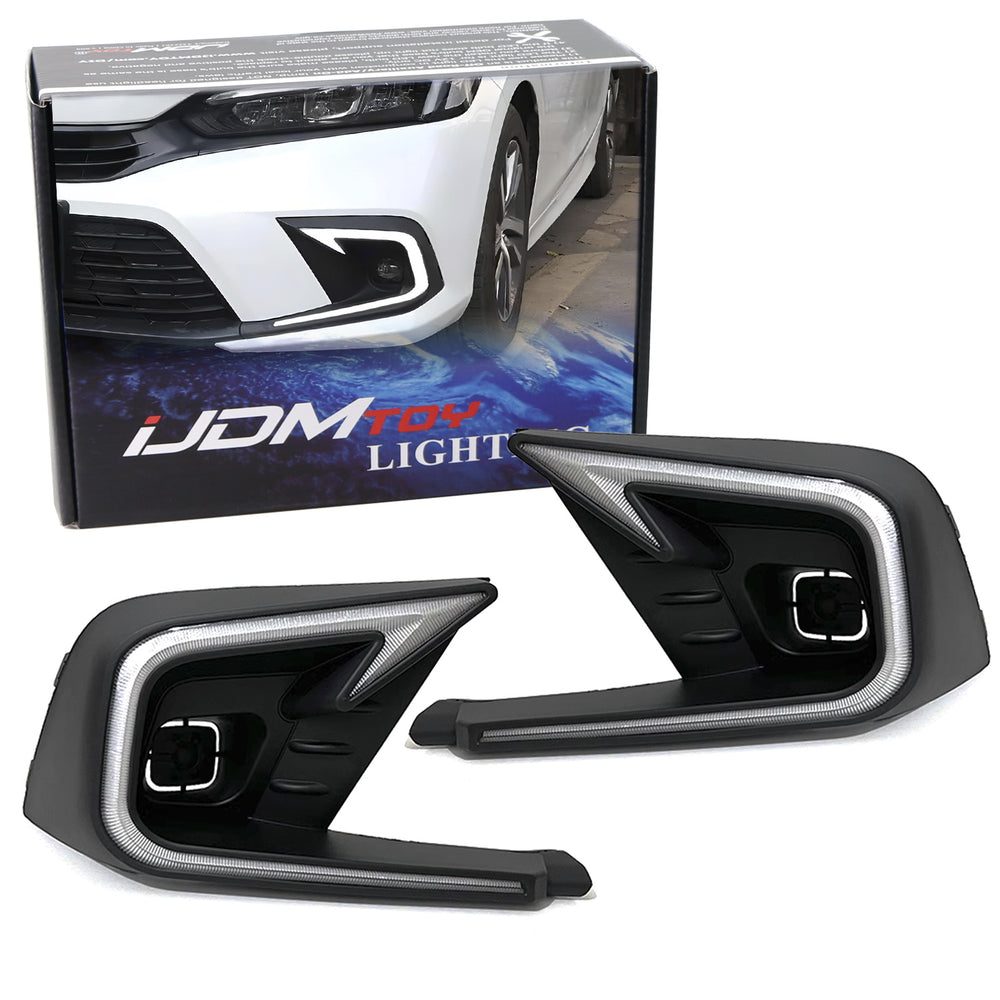 C-Ring Sequential Blink Switchback LED DRL Fog Bezels For Honda Civic 4-door sedan