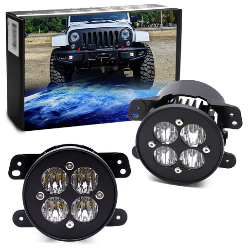Clear Lens Cloverly 24W LED Wide Angle Flood Beam Fog Light Kit For Jeep Dodge