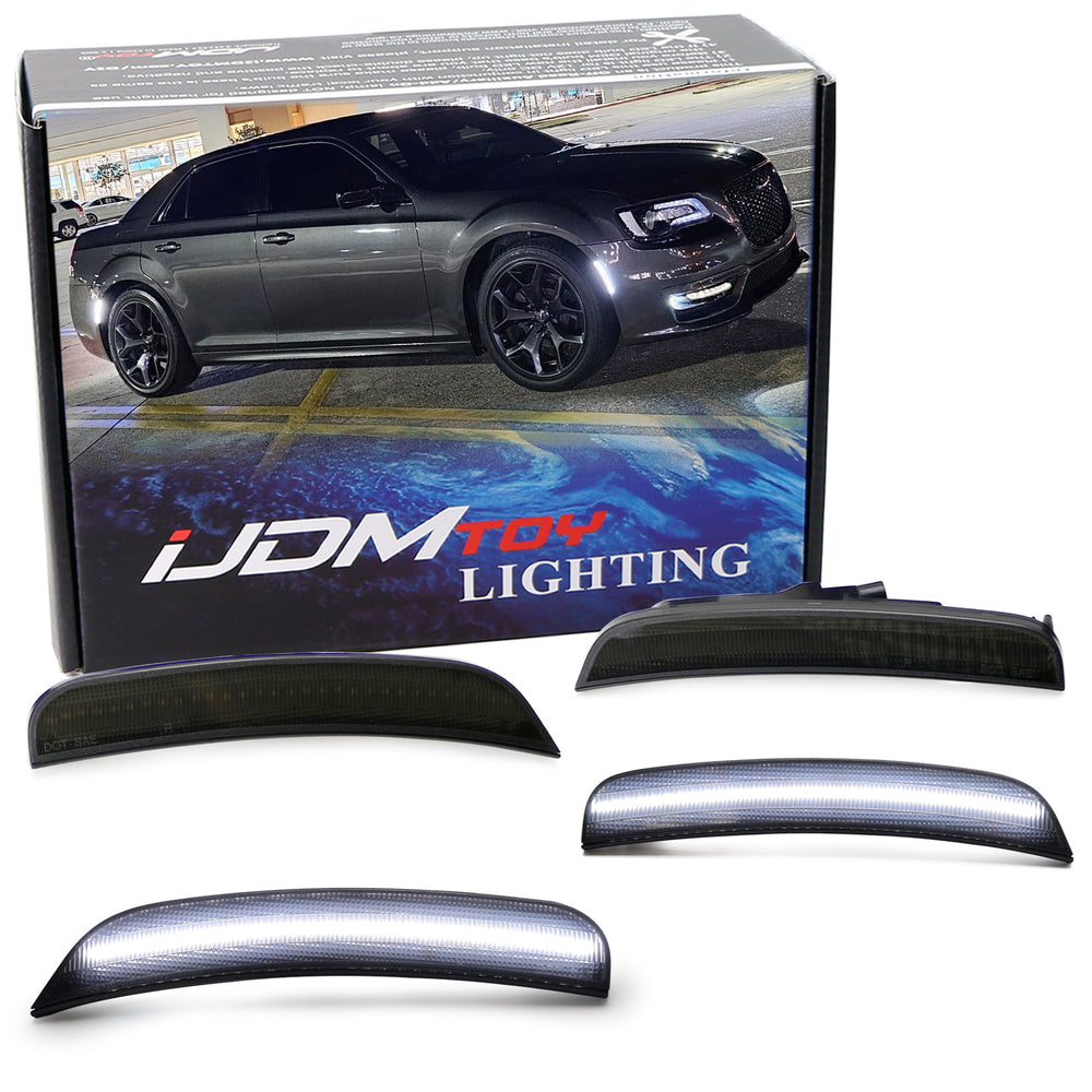 Smoked Lens All White Full LED Side Marker Light Kit For 2015-2023 Chrysler 300