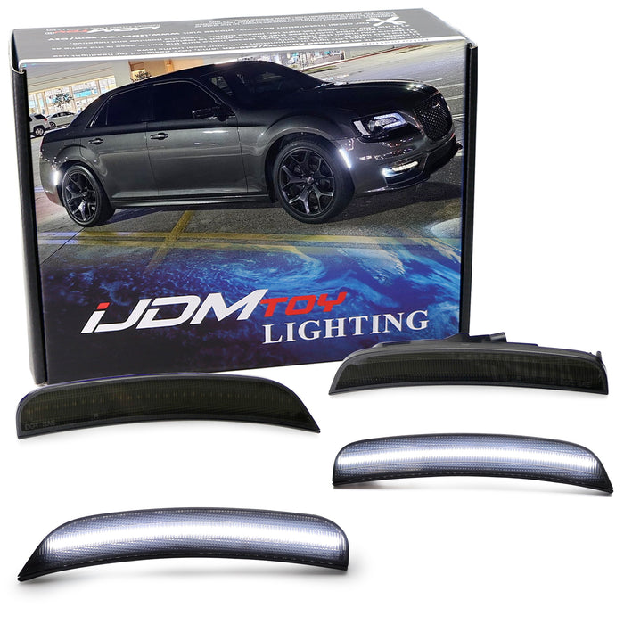 Smoked Lens All White Full LED Side Marker Light Kit For 2015-2023 Chrysler 300